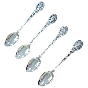 Set of 4 EPNS Demitasse Spoons 4.5" – “Nec Tamen Consumebatur” Burning Bush –...